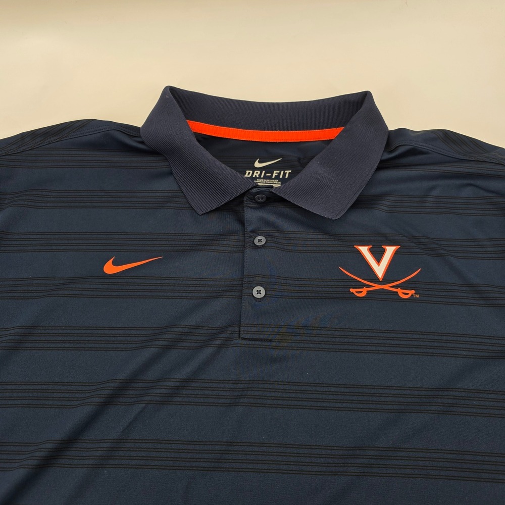Nike Polo Shirt Mens‎ UVA Virginia Cavaliers Dri-FIT Striped Navy Blue 3XL NWOT